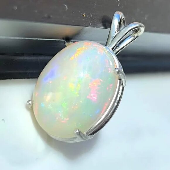 Huge Precious Color Play Opal in Sterling Silver Pendant - Picture 8 of 16